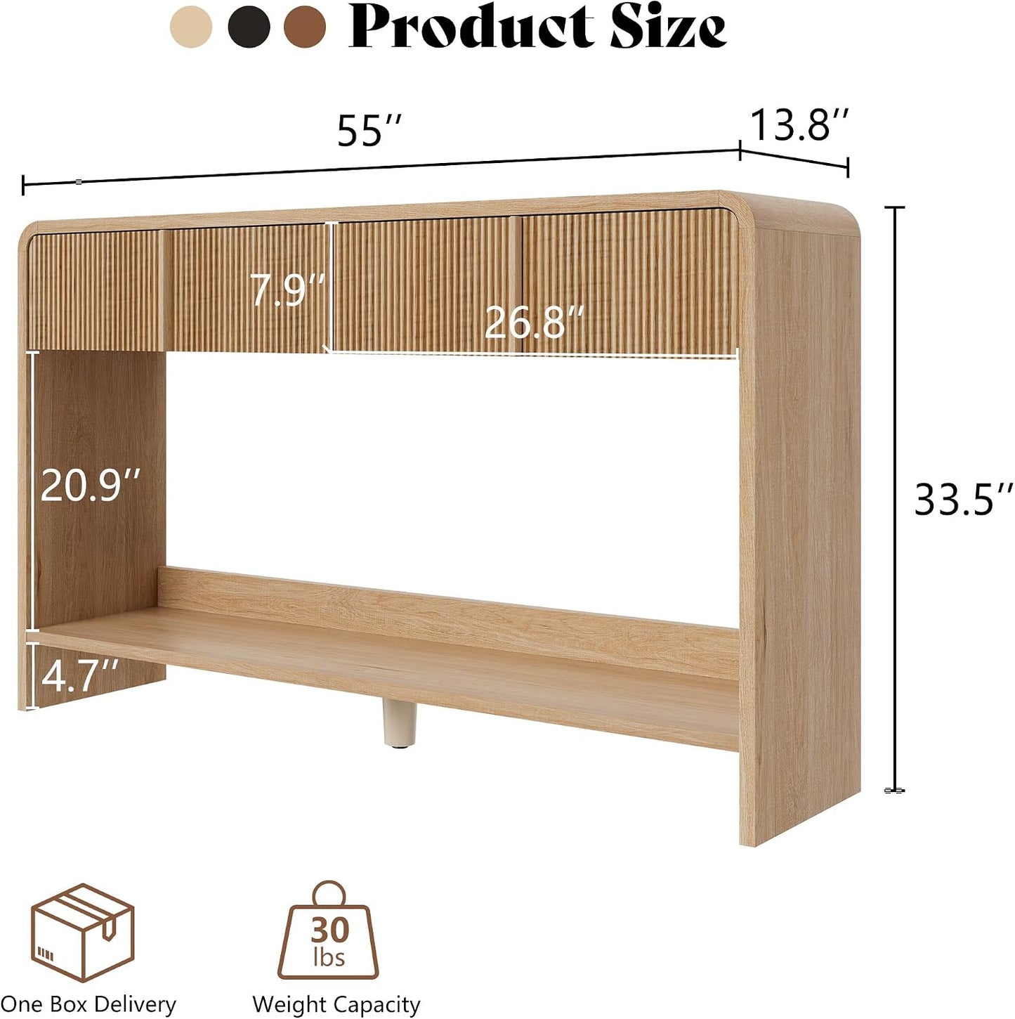 Curvia Wooden Console Table Amerlife Fluted Panel / Natural Oak