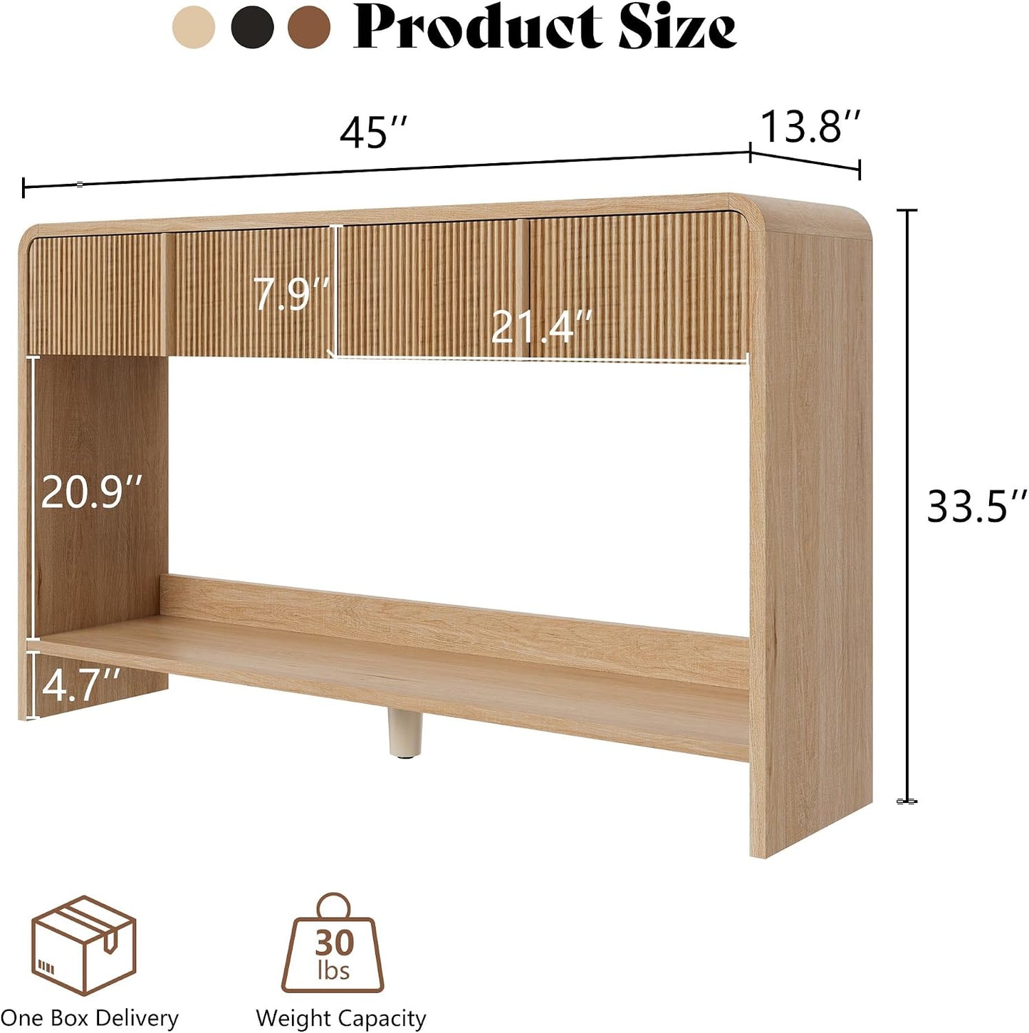 Curvia Wooden Console Table Amerlife Fluted Panel / Natural Oak