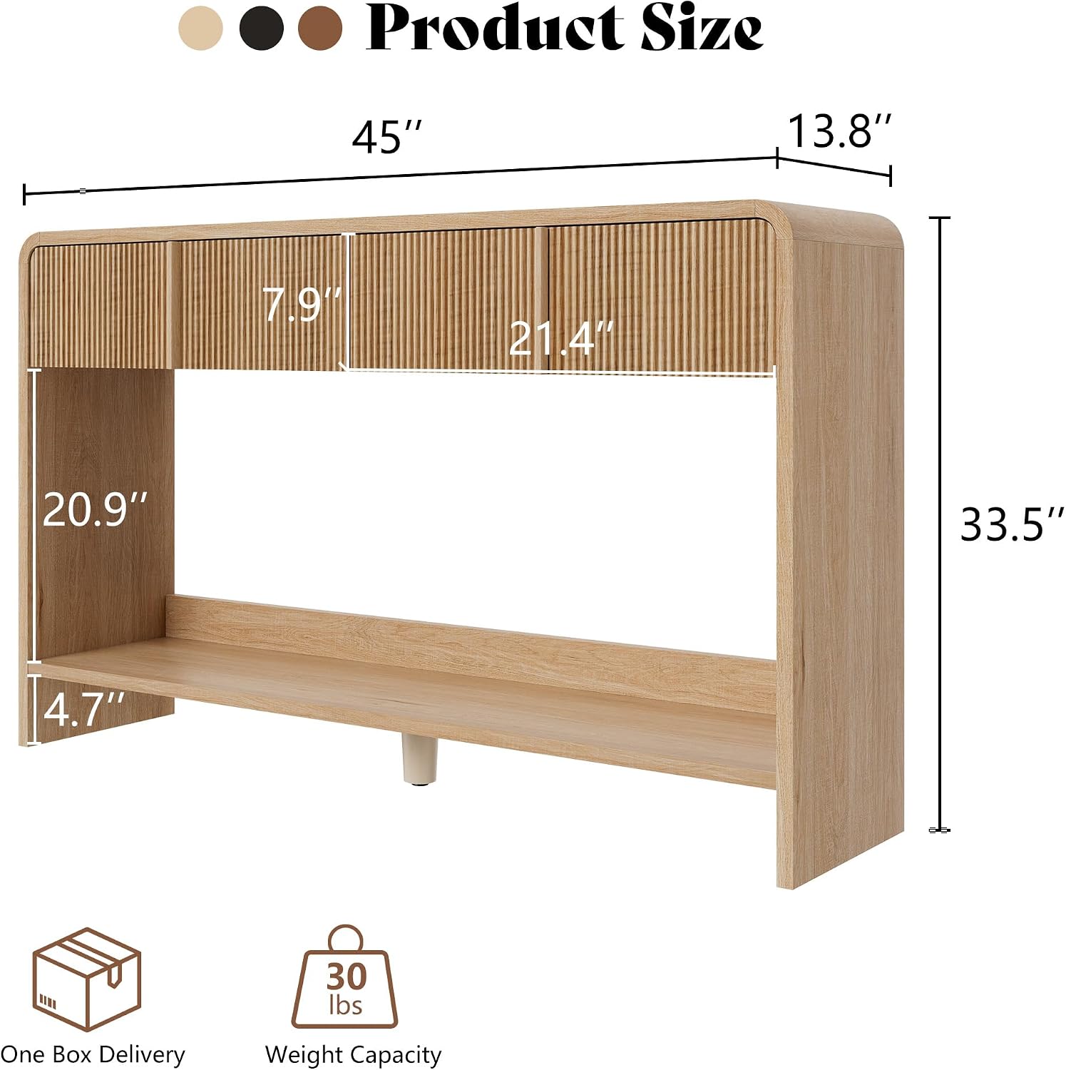 Curvia Wooden Console Table Amerlife Fluted Panel / Natural Oak