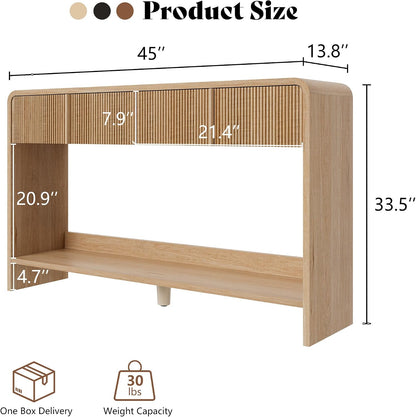 Curvia Wooden Console Table Amerlife Fluted Panel / Natural Oak