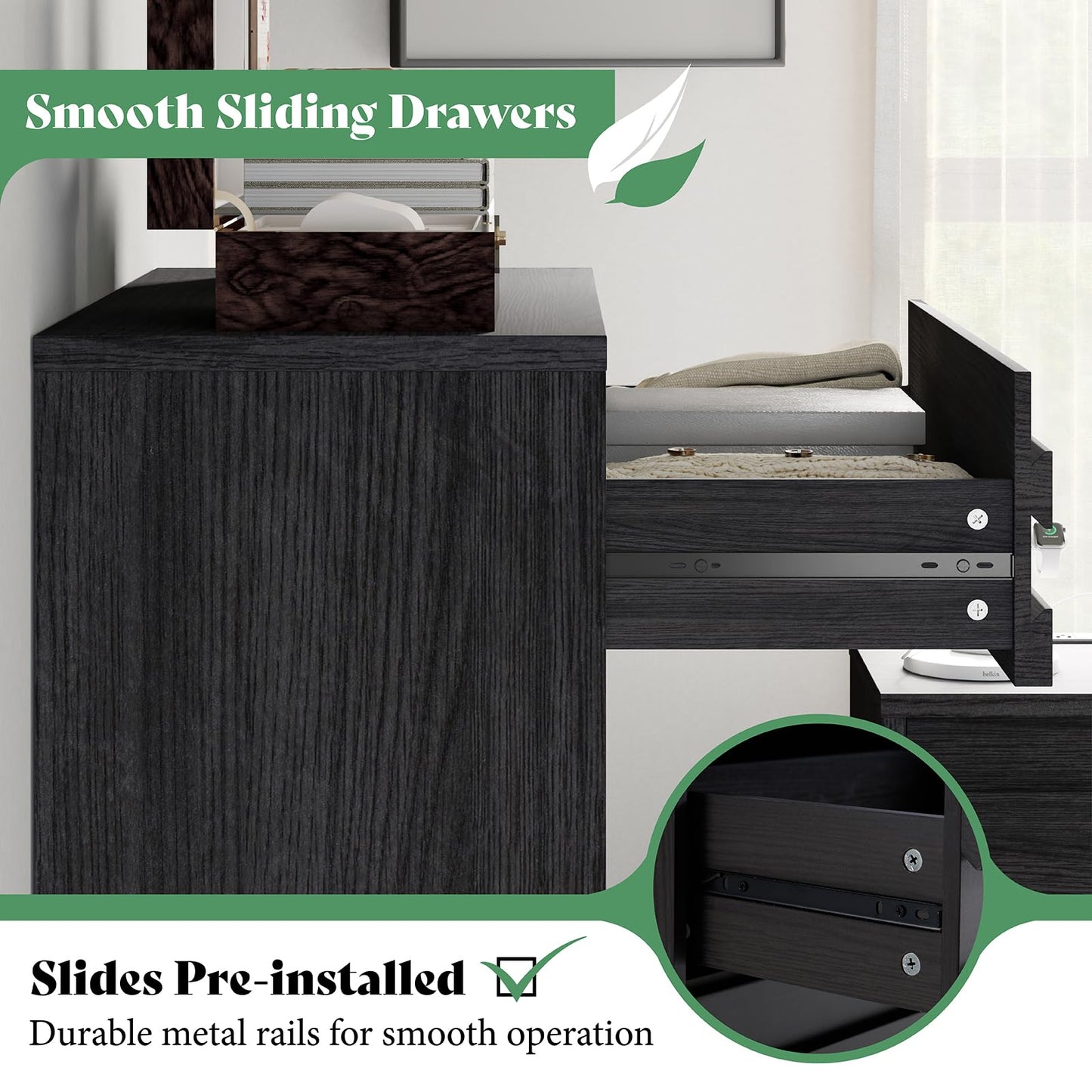 3 Piece Bedroom Set-Q-Black