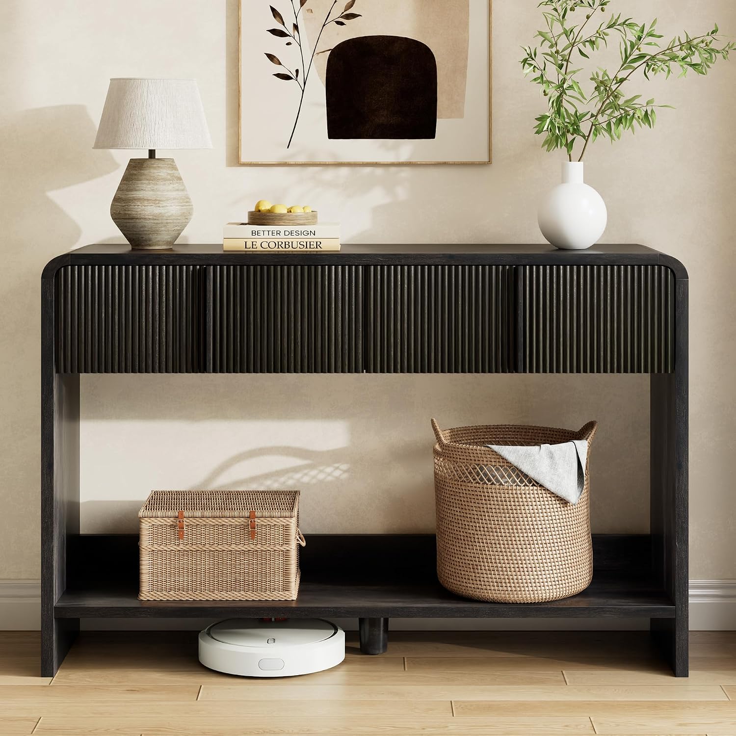 Curvia Wooden Console Table Amerlife Flat Panel / 45" / Black