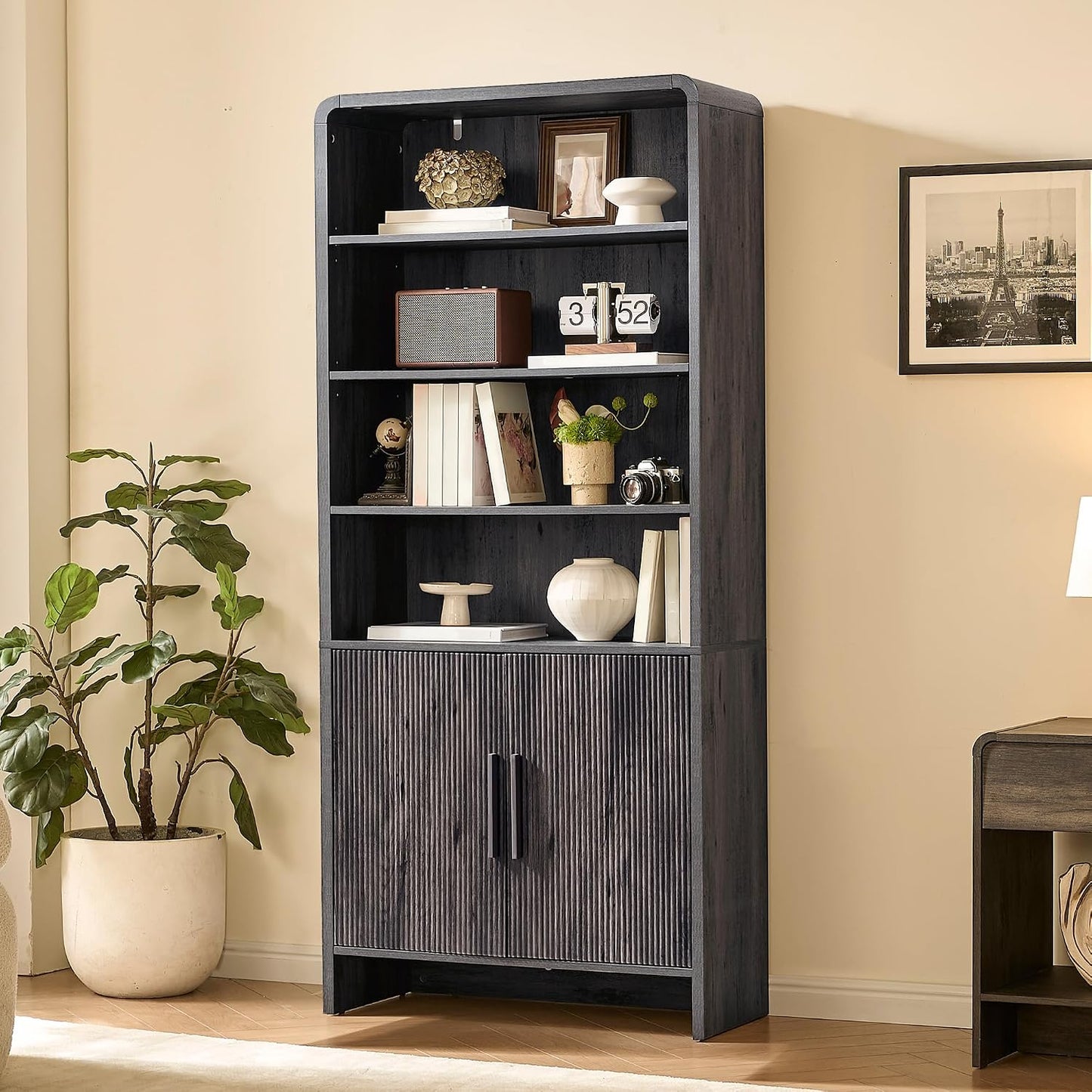 Arcova 71" Tall Fluted Bookshelf Amerlife Dark Grey