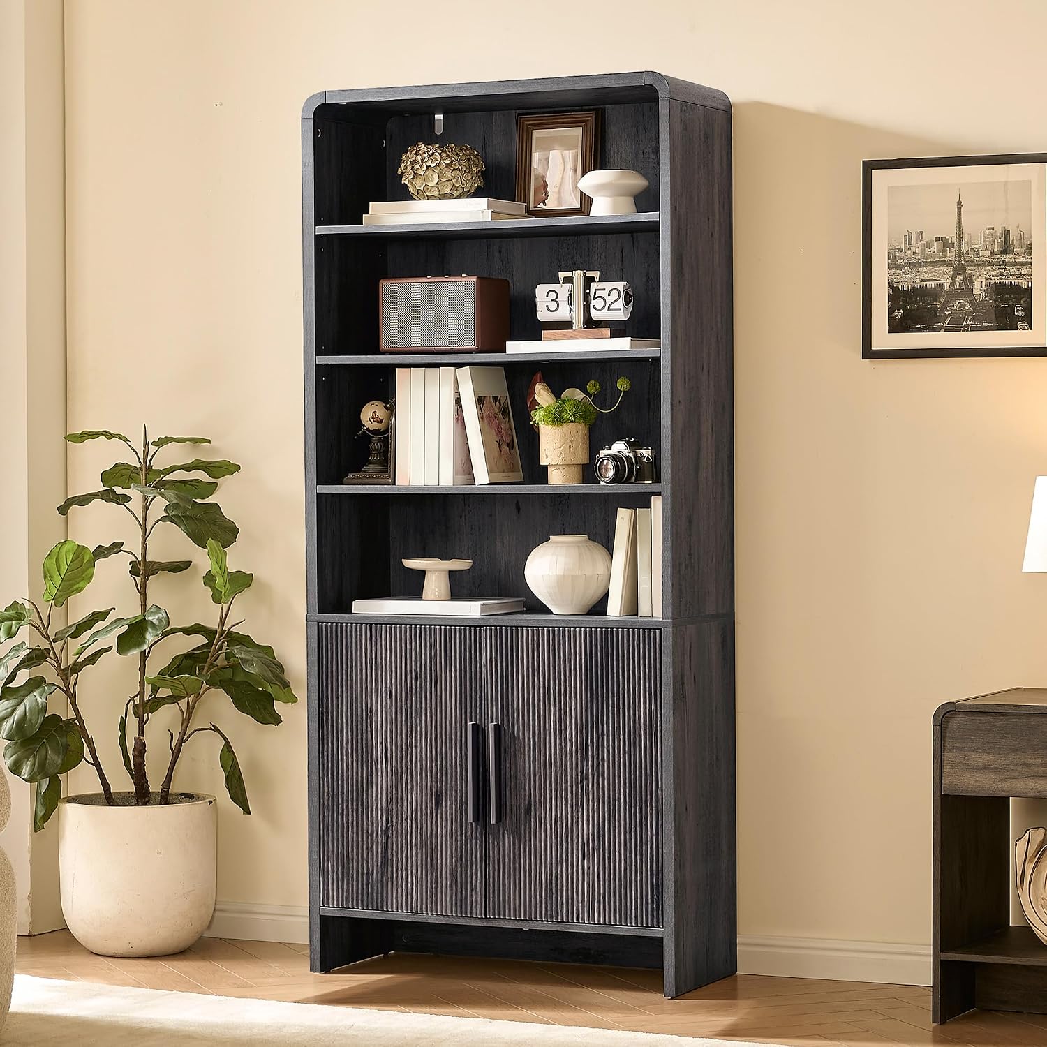 Arcova 71" Tall Fluted Bookshelf Amerlife Dark Grey