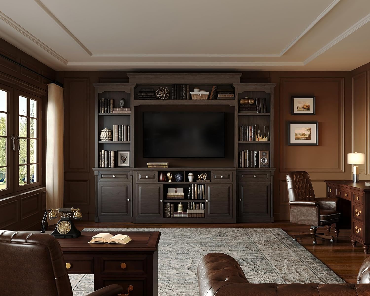 Cortina Rustic Wall Unit Entertainment Center Amerlife Dark Walnut