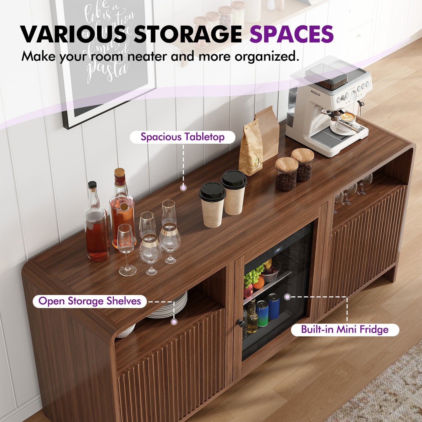 Mold Bar Cabinet with Built-In Fridge  - walnut