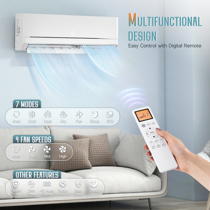 Whisper Ductless Mini Split AC and Heating System-24000BTU-220V