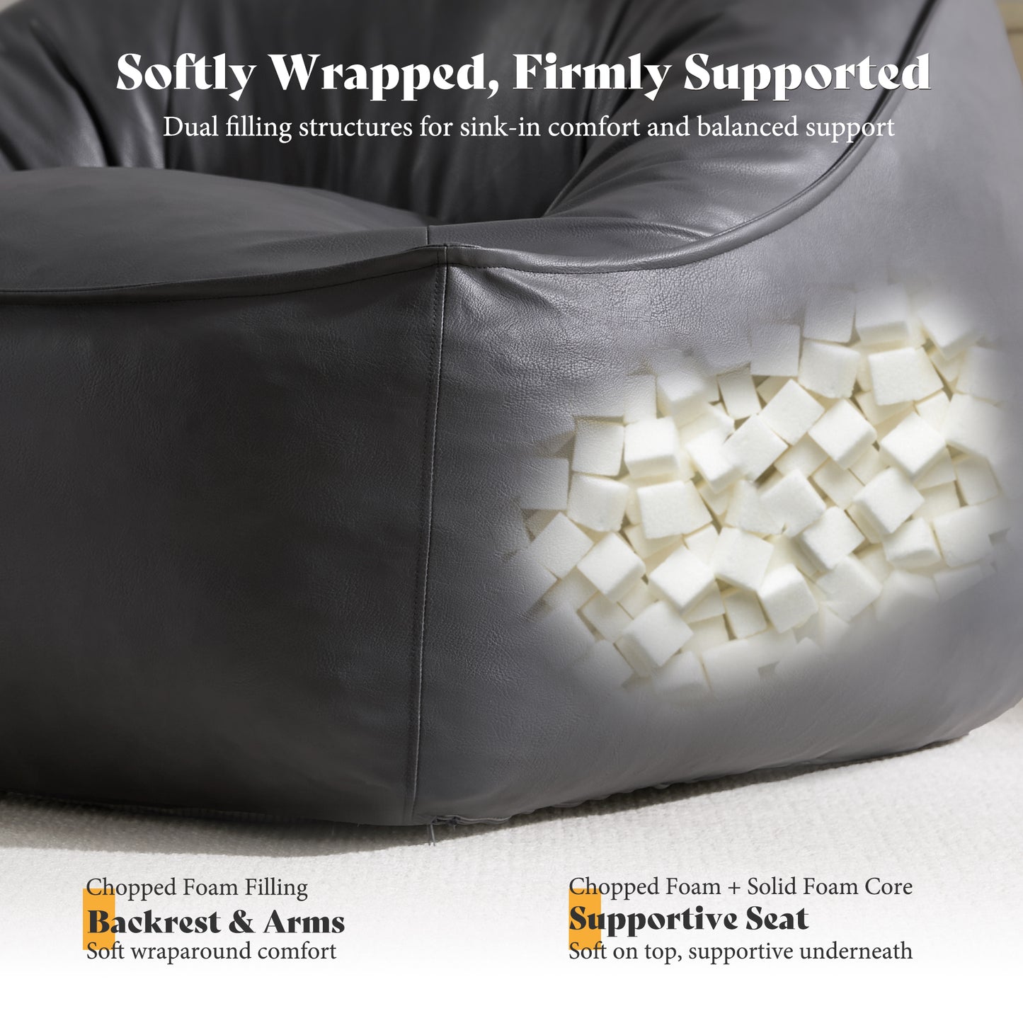 Amerlife Oversized Bean Bag Lounge Chair-Grey Pu