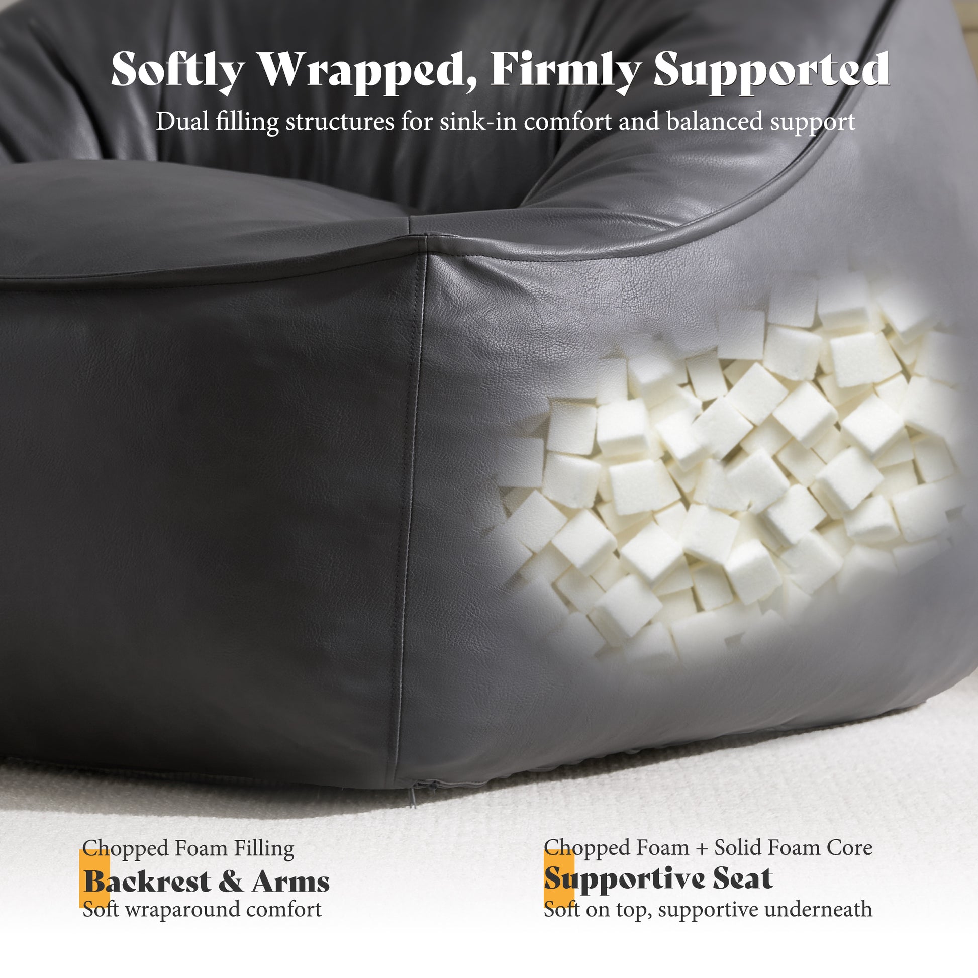 Amerlife Oversized Bean Bag Lounge Chair-Grey Pu