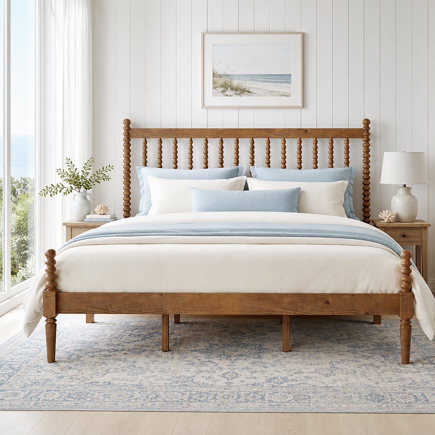 Classic Bobbin Solid Wood Bed Frame-King-Dark Walnut