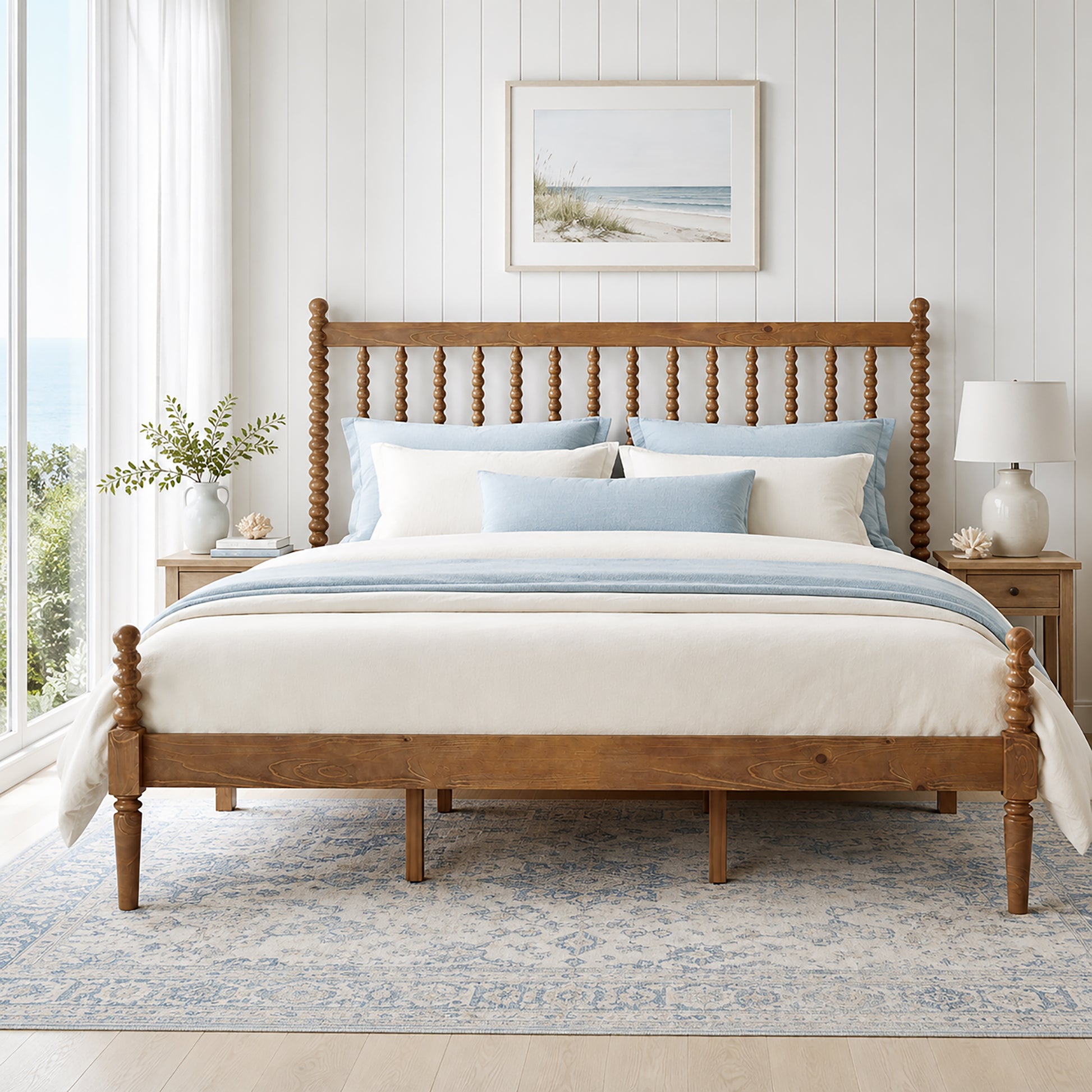 Classic Bobbin Solid Wood Bed Frame-King-Dark Walnut