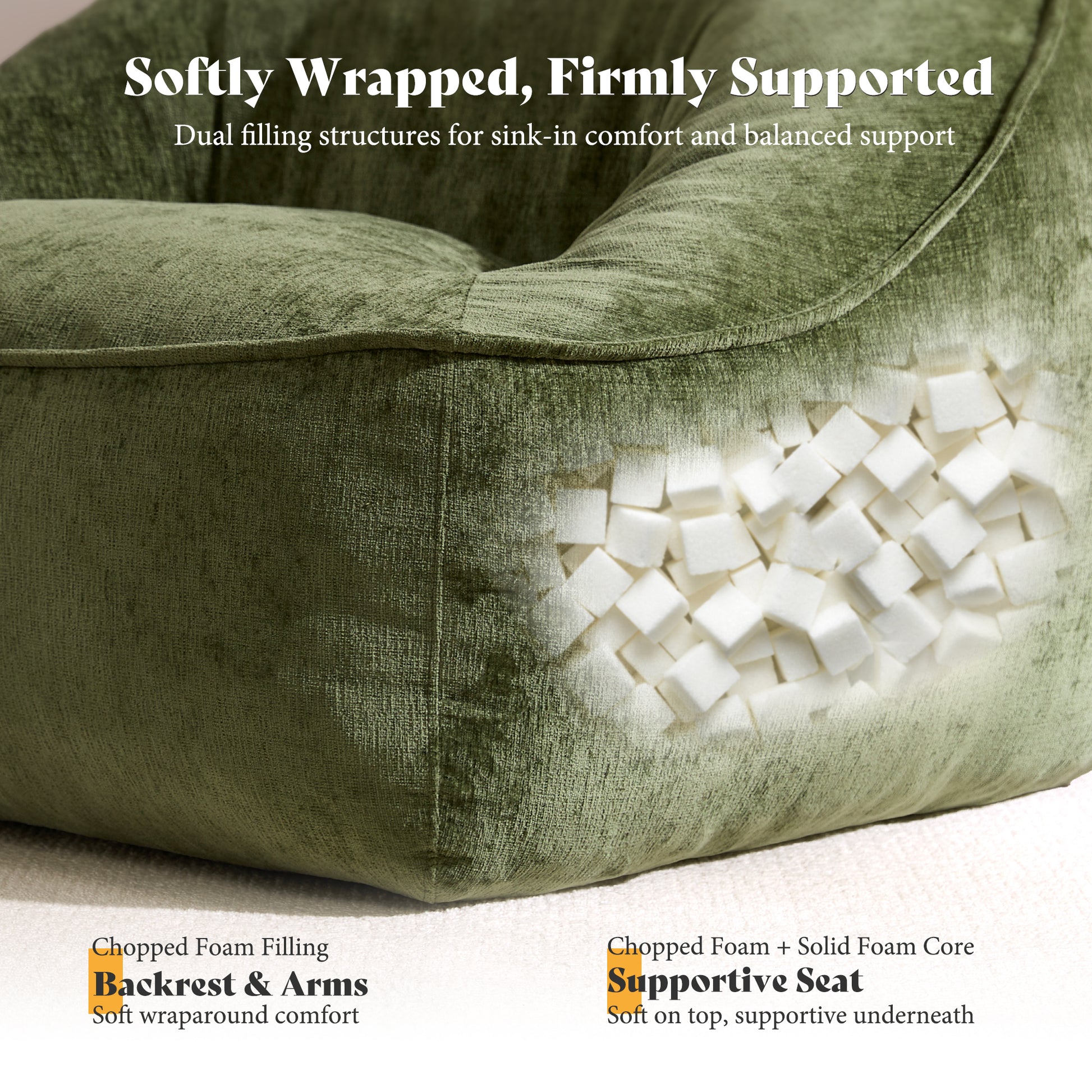 Amerlife Oversized Bean Bag Lounge Chair-Green Chenille