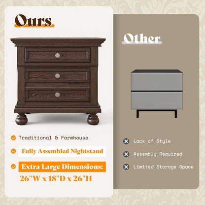Bobbin Dark Solid Wood Nightstands Set-Dark Walnut-2-Piece Set