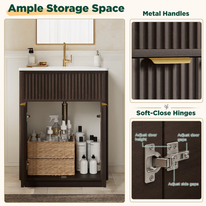 Modern Fluted Bathroom Vanity Collection -24‘’-brown