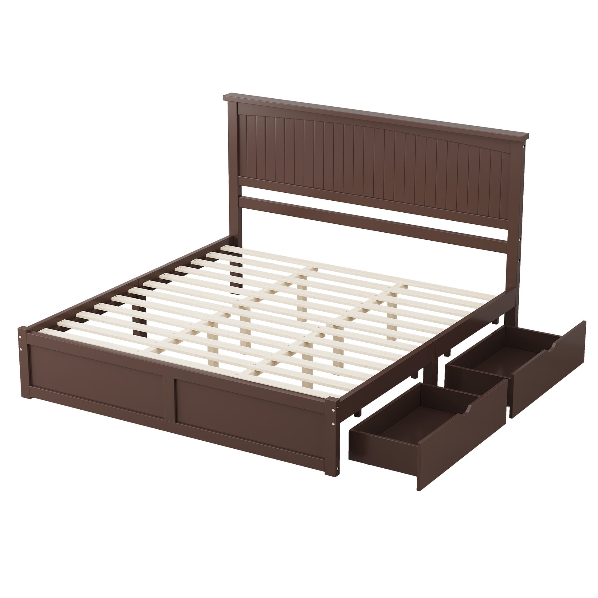 Solid Wood Platform Bed Frame-King-Espresso Brown