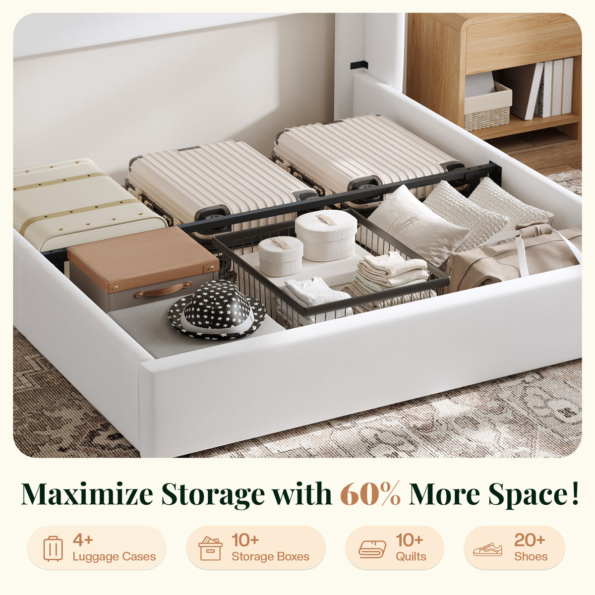 Haven Upholstered Hydraulic Storage Bed Frame-King-White