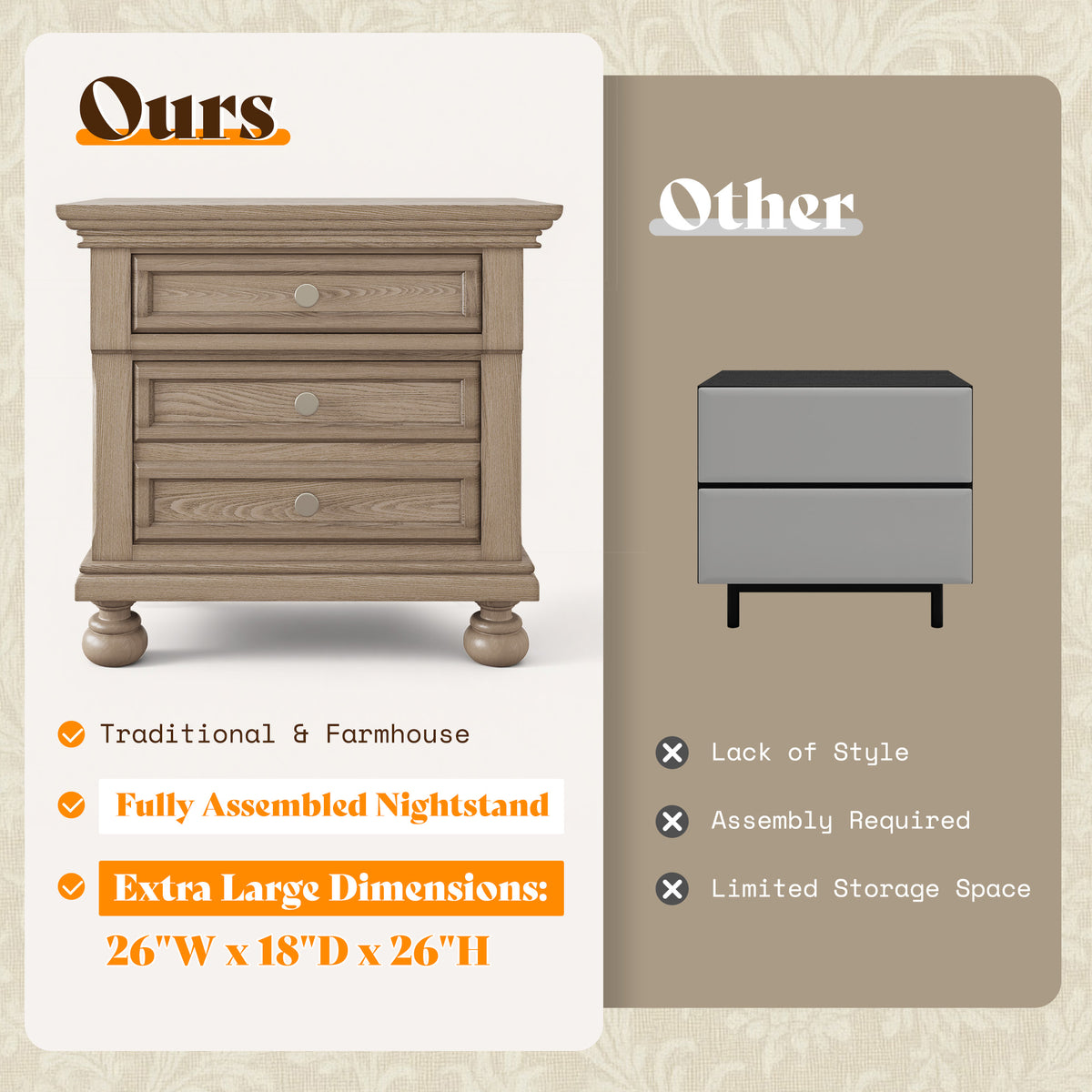 Bobbin Dark Solid Wood Nightstands-Warm Taupe-1 Piece