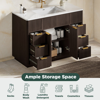 Modern Fluted Bathroom Vanity Collection - 48‘’-brown