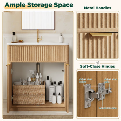 Modern Fluted Bathroom Vanity Collection -30‘’-oak