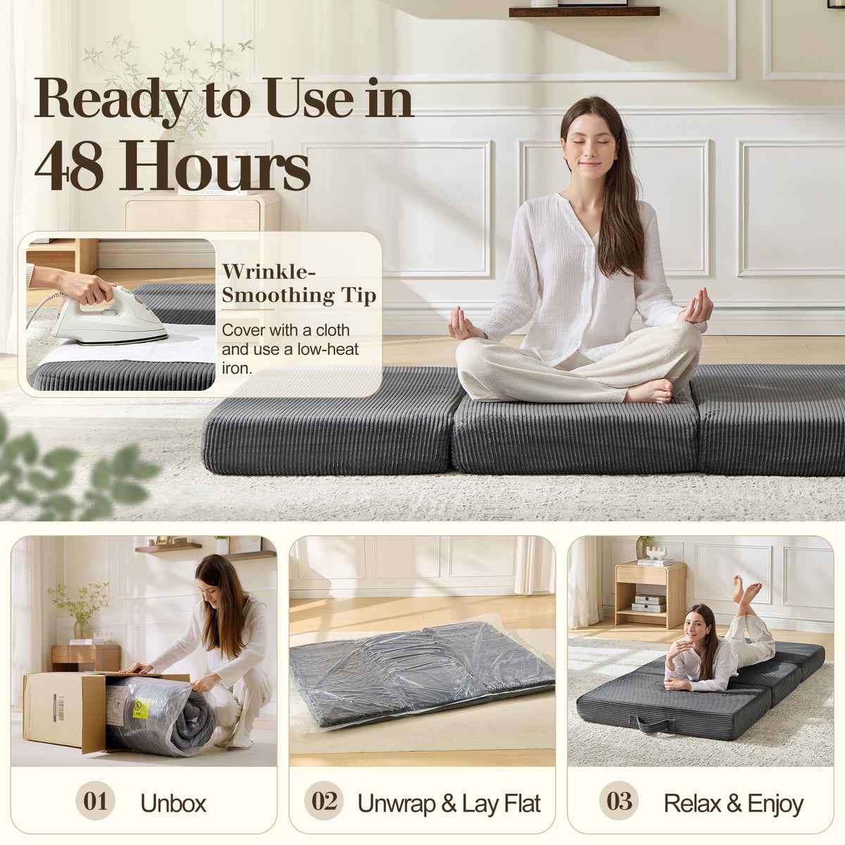 Fold 6-Inch Tri-Fold Folding Mattress-Twin-Grey