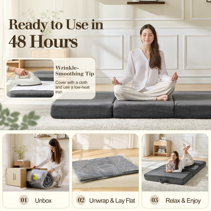 Fold 6-Inch Tri-Fold Folding Mattress-Twin-Grey