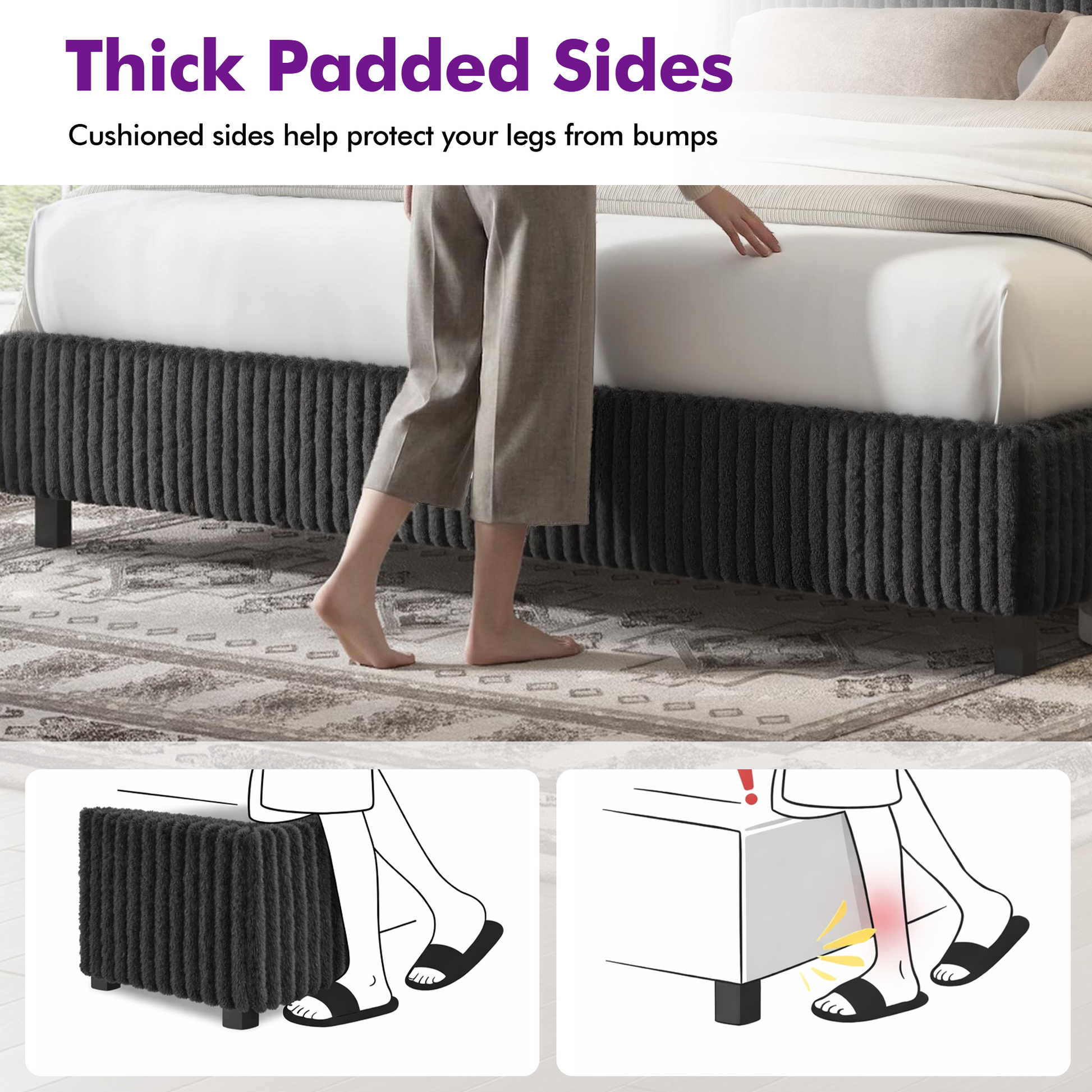 Velmure Corduroy Platform Bed Frame  Full / Black