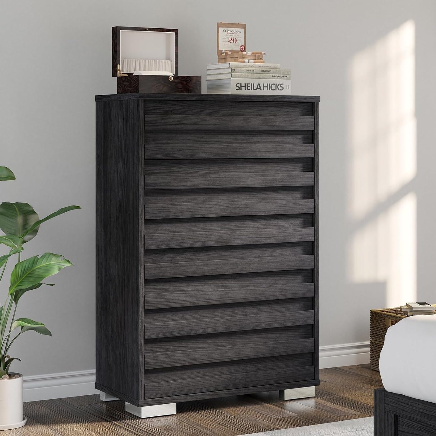 Sequoia Bedroom Set with Fluted Headboard-Q-Black