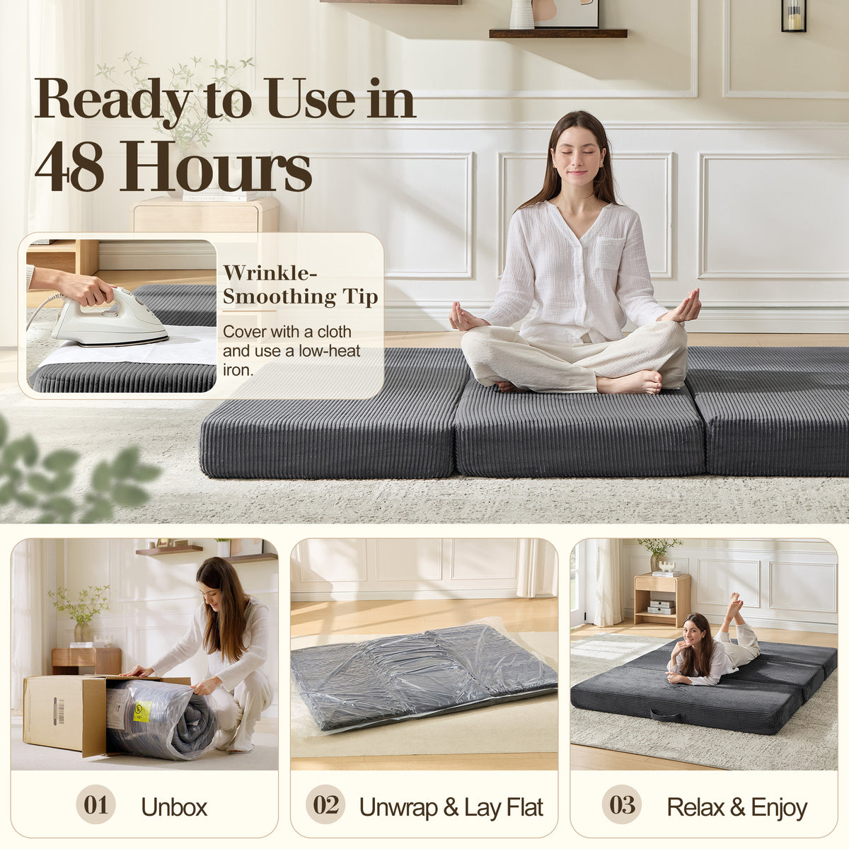 Fold 6-Inch Tri-Fold Folding Mattress-Queen-Grey