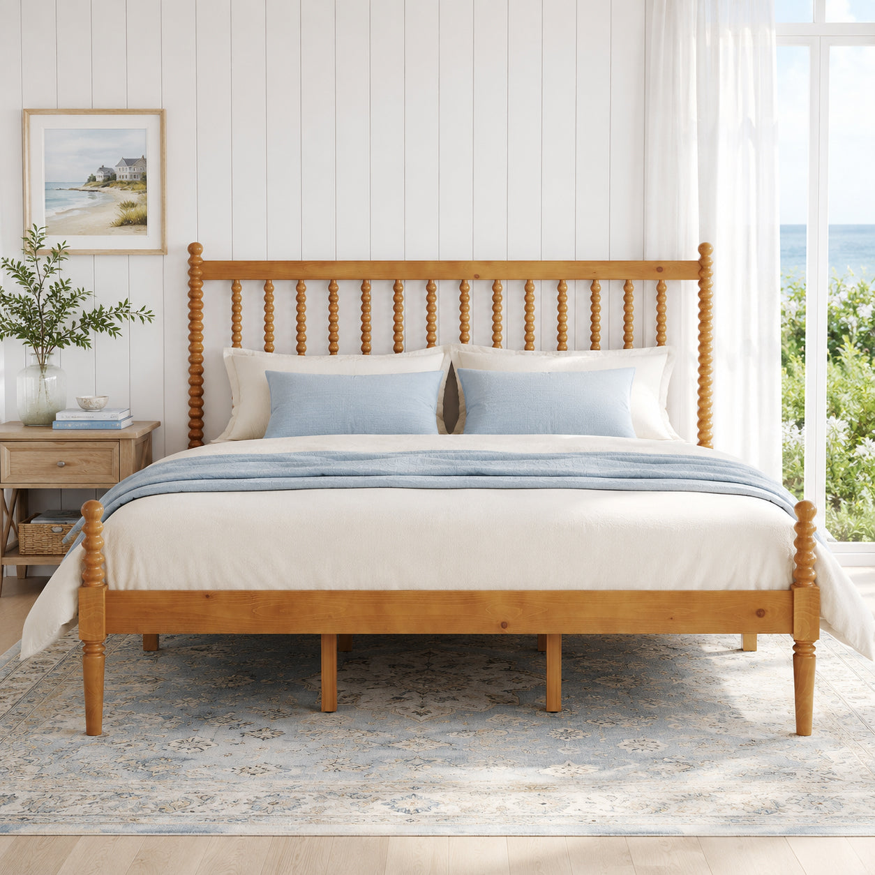 Classic Bobbin Solid Wood Bed Frame-King-Brown Walnut