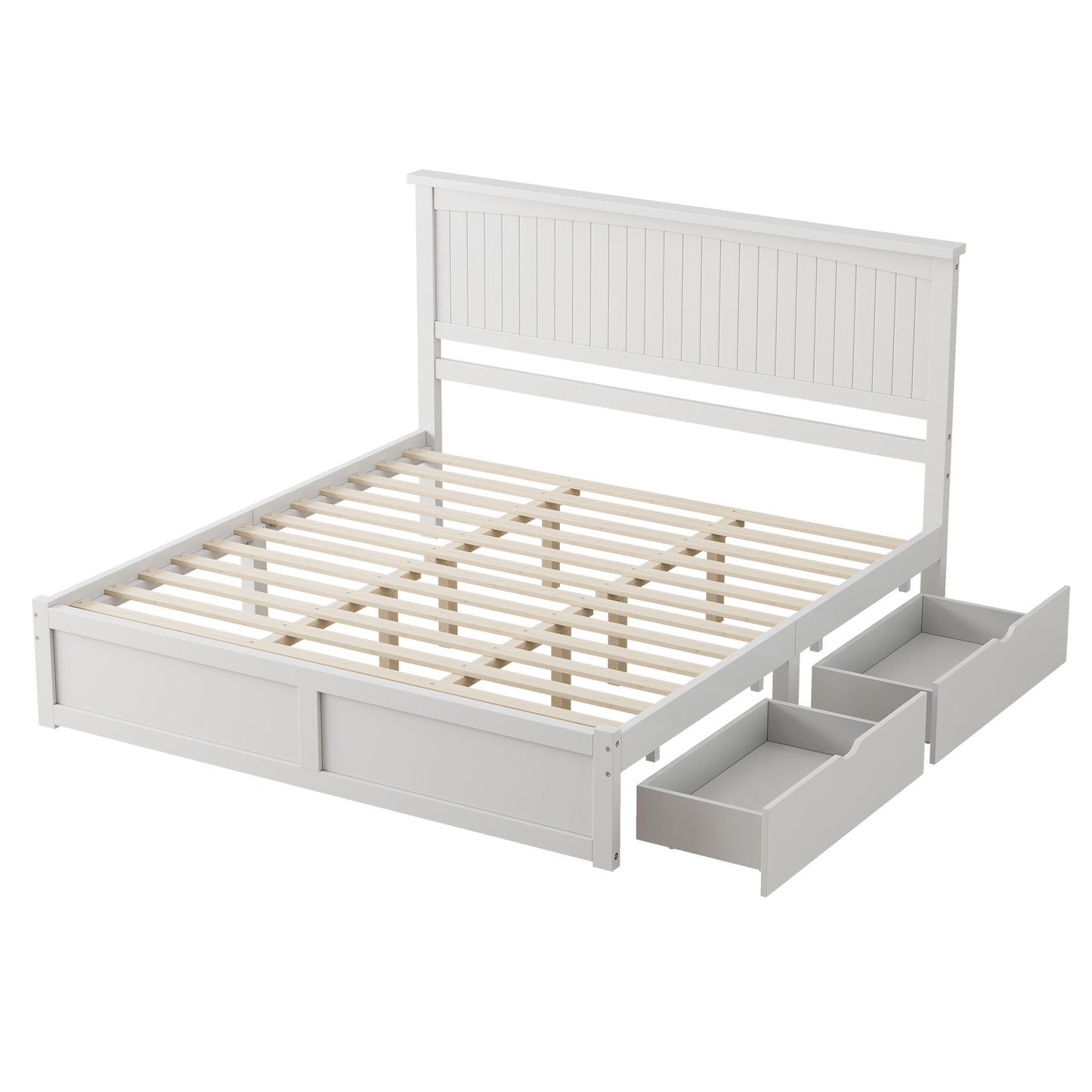 Solid Wood Platform Bed Frame-King-Coastal White