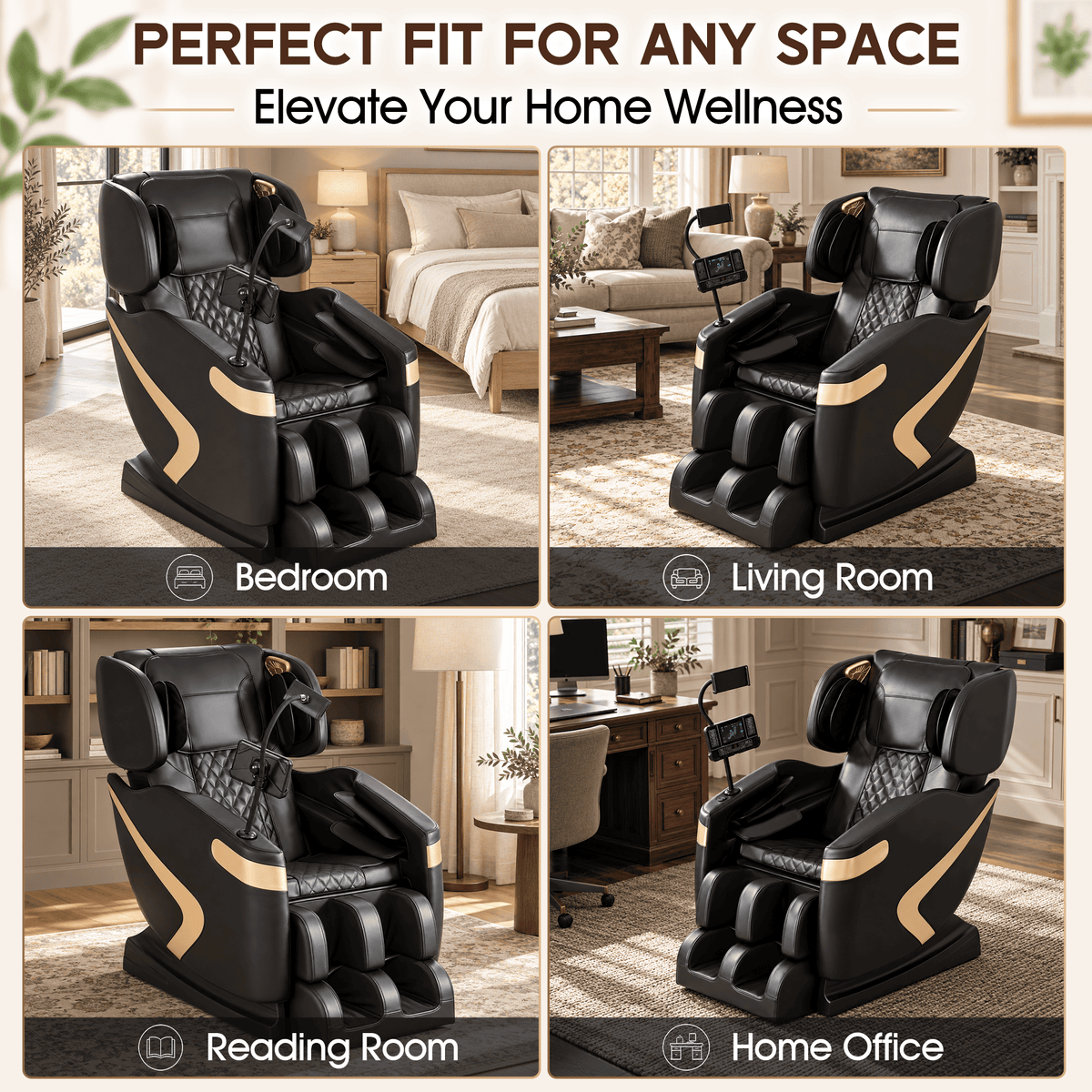 Smart 3D Zero Gravity Massage Chair-Wider Version-Black & Gold