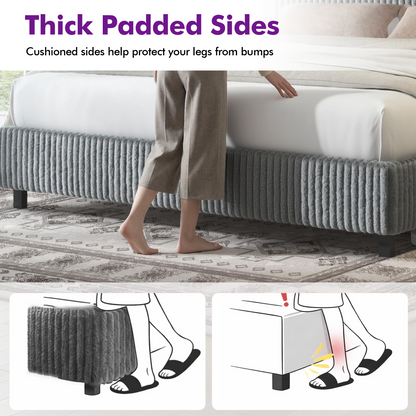 Velmure Corduroy Platform Bed Frame  King / Grey