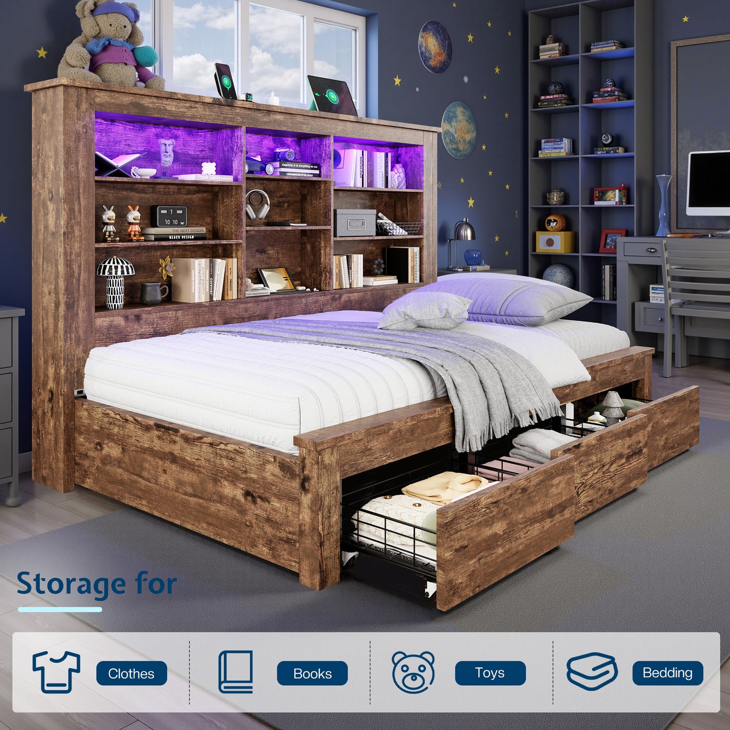 Beam Bed Frame Amerlife Twin / Rustic Dark Oak