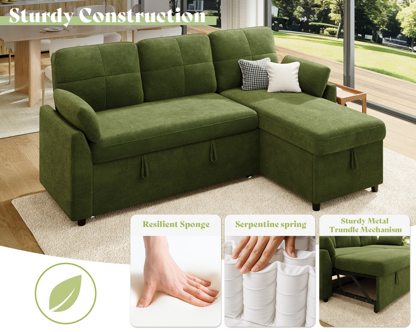 Vireli Convertible Sofa Bed Amerlife -Green