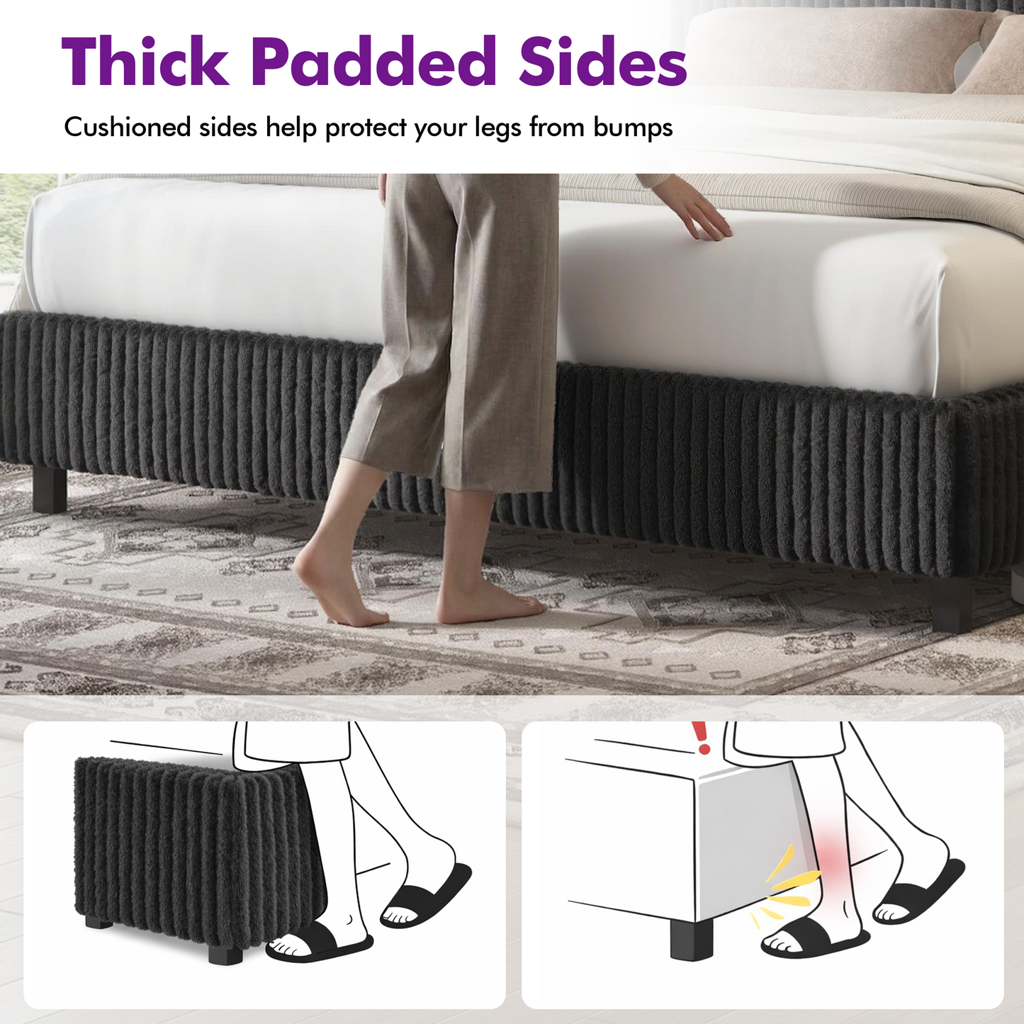 Velmure Corduroy Platform Bed Frame  Queen / Black