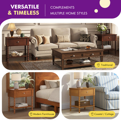 Spindle Solid Wood Nightstand  Brown / 2PC