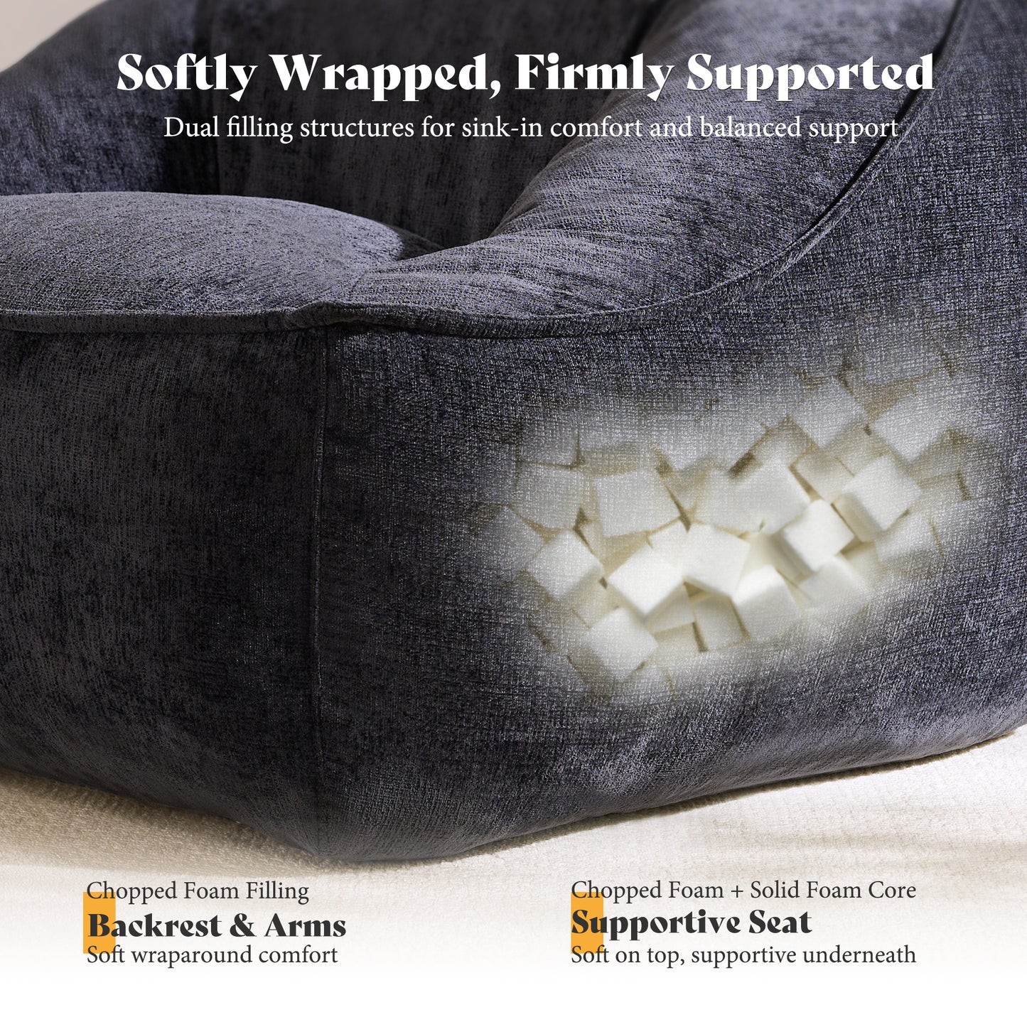 Amerlife Oversized Bean Bag Lounge Chair-Black Chenille
