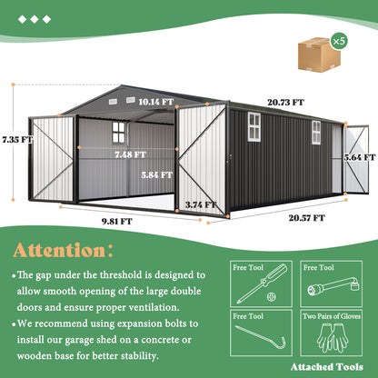 Extra Large Outdoor Metal Garage Shed Amerlife 10x21x7.3 FT 