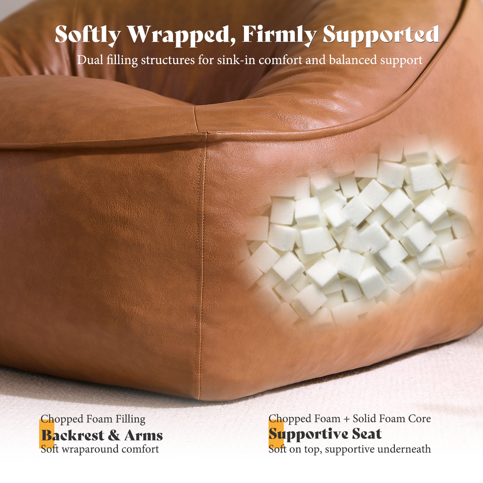 Amerlife Oversized Bean Bag Lounge Chair-Brown Pu