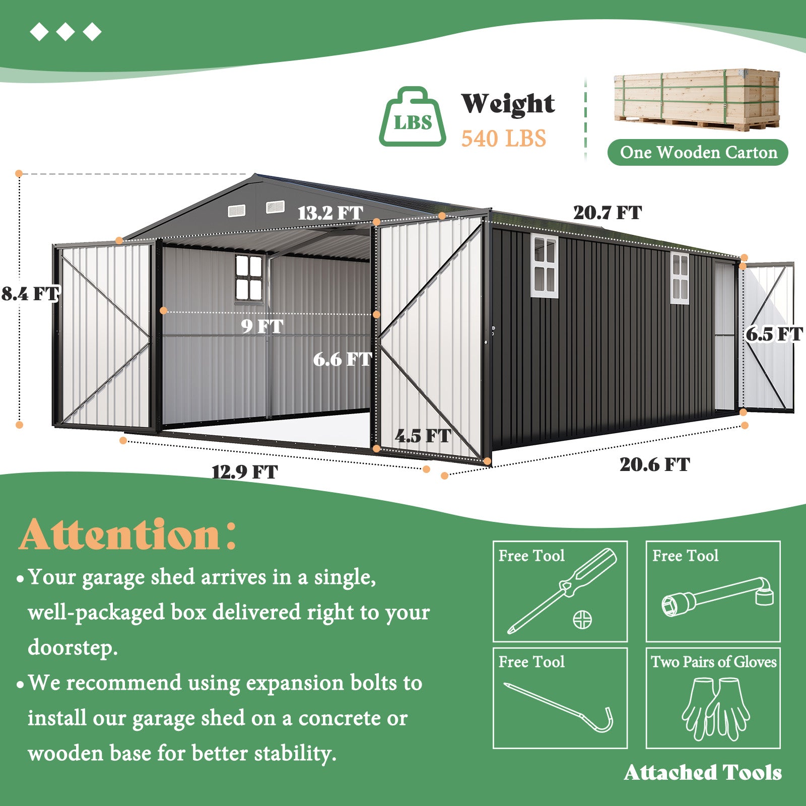 Extra Large Outdoor Metal Garage Shed Amerlife 13x21x8.4 FT 
