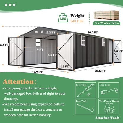 Extra Large Outdoor Metal Garage Shed Amerlife 13x21x8.4 FT 