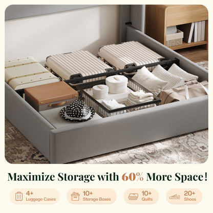 Haven Upholstered Hydraulic Storage Bed Frame-King-Light Grey