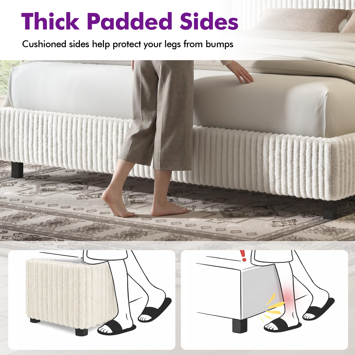 Velmure Corduroy Platform Bed Frame  King / Cream