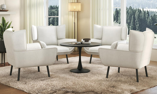 Accent Wingback Corduroy Chair of 4 - White
