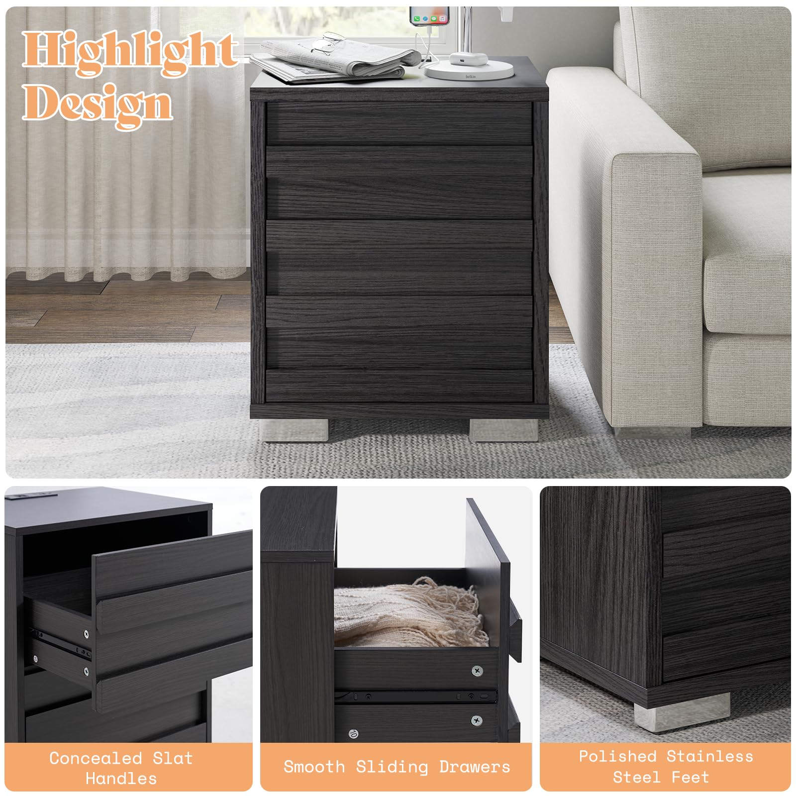 3 Piece Bedroom Set-Q-Black