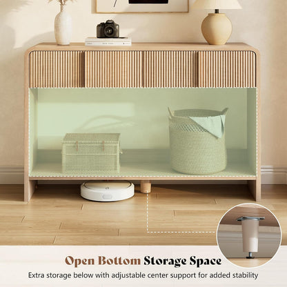 Curvia Wooden Console Table Amerlife Fluted Panel / Natural Oak