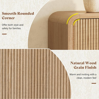 Curvia Wooden Console Table Amerlife Fluted Panel / Natural Oak