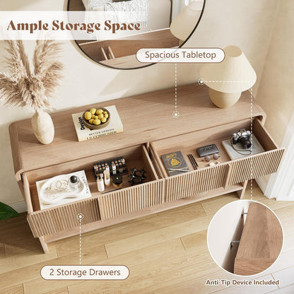 Curvia Wooden Console Table Amerlife Fluted Panel / Natural Oak