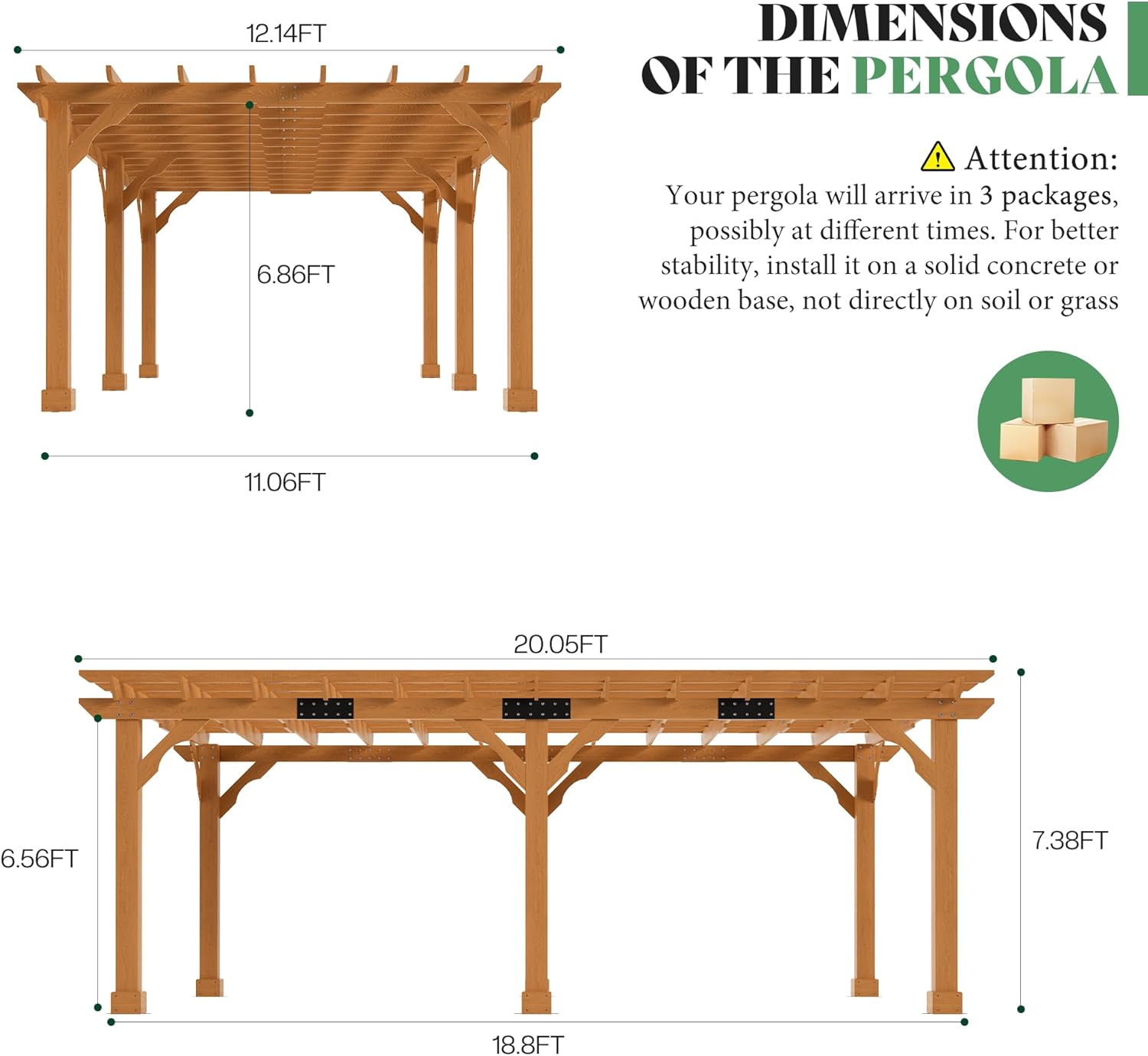 Cedrix Solid Cedar Wood Pergola-12X20