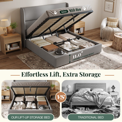 Haven Upholstered Hydraulic Storage Bed Frame-Queen-Light Grey
